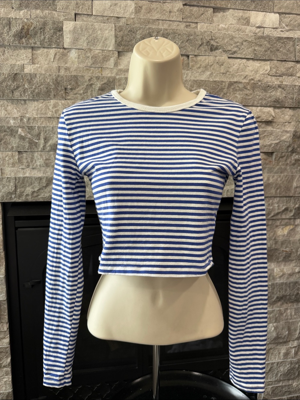 Edikted Navy and White Striped Crop Top
